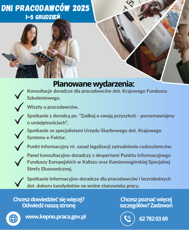 Cykliczne wydarzenie zorganizowane przez PUP Kępno, podczas którego lokalni przedsiębiorcy (m.in. z branży meblowej) mogli skorzystać z bezpłatnych konsultacji z ekspertami ds. funduszy europejskich i prawa pracy.