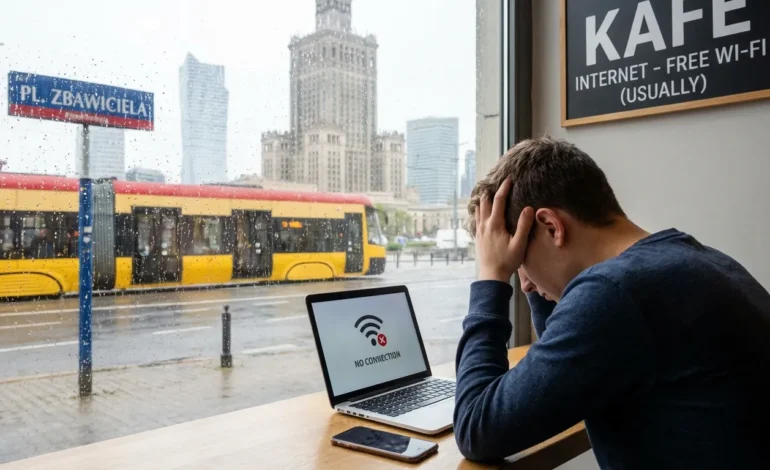 Awaria internetu w warszawskim biurze – pracownicy korzystają z mobilnego dostępu do sieci