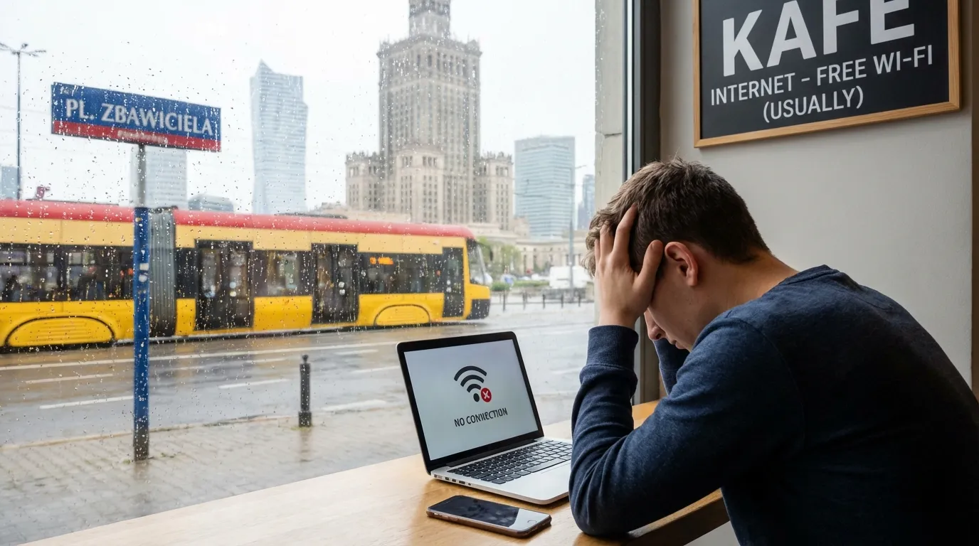 Awaria internetu w warszawskim biurze – pracownicy korzystają z mobilnego dostępu do sieci